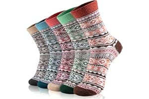 FAUSON 5 Pairs Wool Socks - Wool Socks for Women Crew Socks for Women Wool Socks Mens Boot Socks Hiking Socks Women Long Cozy Socks