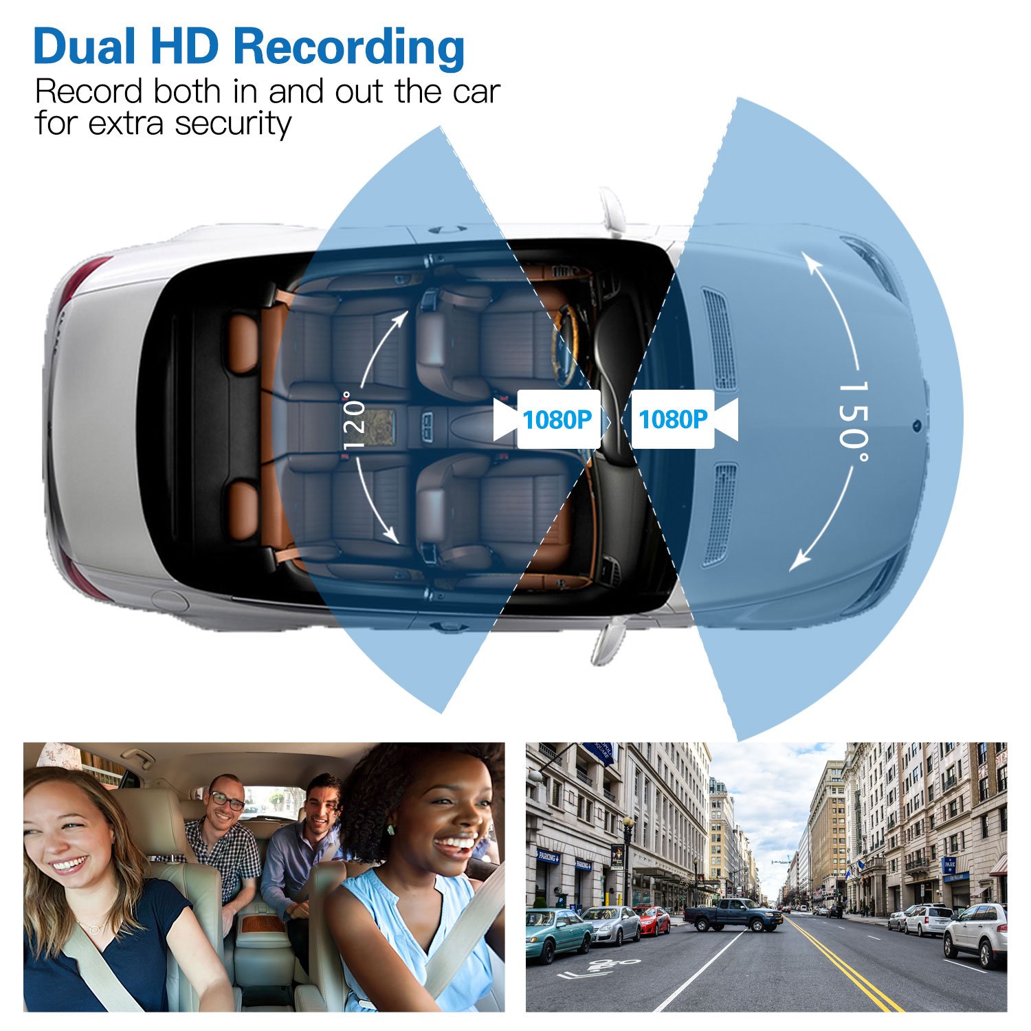 Provision-ISR Dual Dash Cam, Rotatable Inner Camera, Night Vision, Wireless SOS Button Included, Supports 64GB Memory Cards, Full HD 1080p, for Rideshare Drivers, Parking Guard, G Sensor