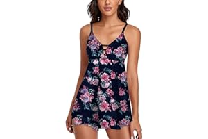 Omichic Womens Tummy Control Swimderss Two Piece Tankini Swimsuits Bikini Bathing Suits Tank Top with Boyshorts Swimwear