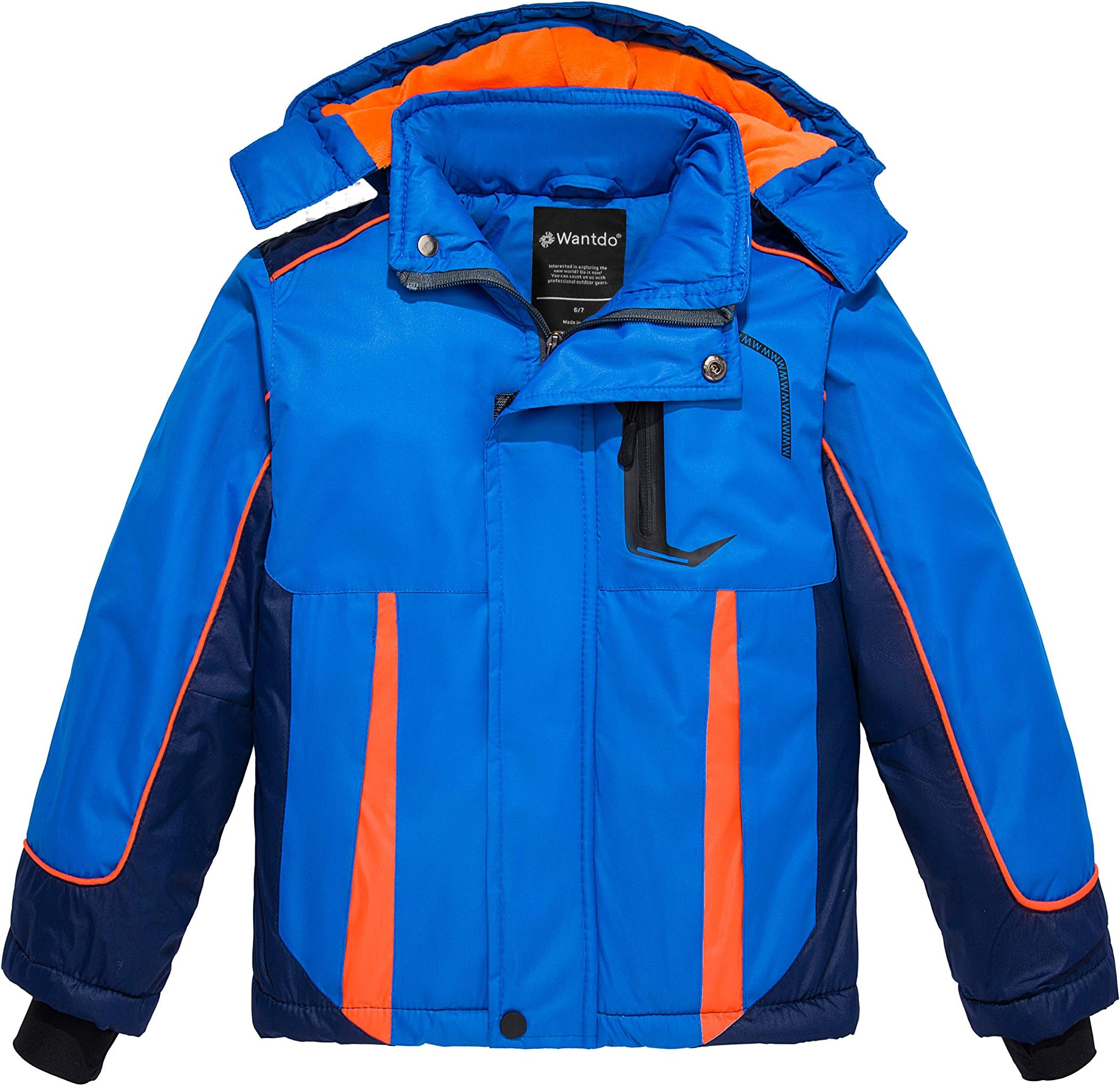 wantdo Boys' Waterproof Winter Coat Fleece-Lined Ski Jacket Insulated Snow Jacket Hooded
