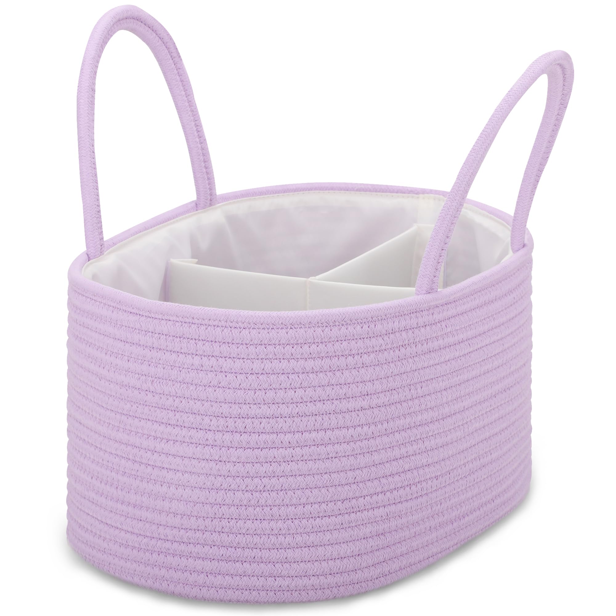 COMSE Large Nappy Caddy Organizer for Girl Boy, Baby Car Diaper Caddy with Handles, Cotton Rope Diaper Basket, Baby Shower Gifts Newborn Essentials Registry Must Have, Purple