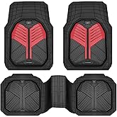 CAR PASS Heavy Duty Rubber Car Mats, Deep-Dish Car Floor Mats All Weather, Universal Two-Tone Trim-to-Fit for SUVs Trucks Sedans, Waterproof Anti-Slip, 3 Pieces V12 Black and Metallic Red