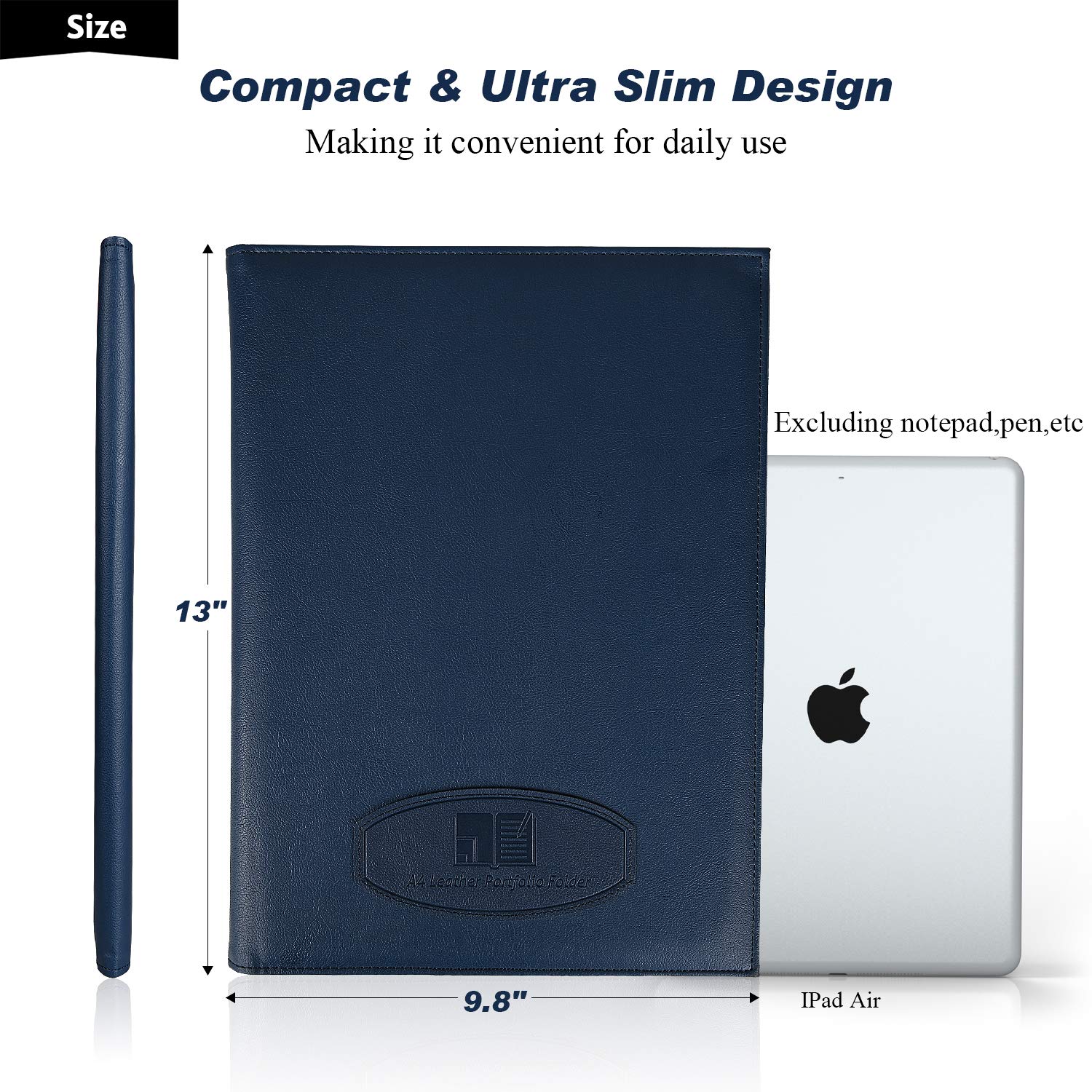 Leather Portfolio Folder Padfolio for Business School Office Conference Presentation Interview, Leather Resume Padfolio Folder for Men Women A4 Or Letter Size Writing Pad Notepad Organizer