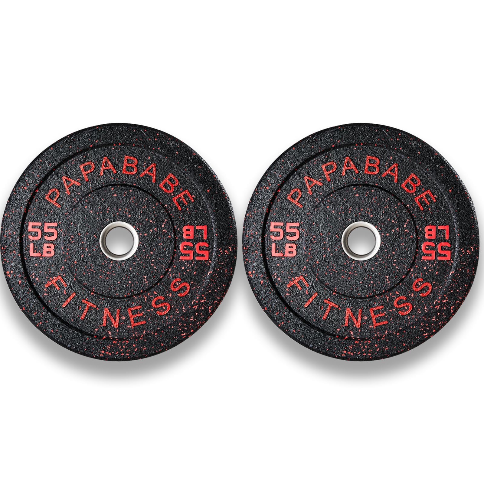 papababe High-Bounce Bumper Plates, Olympic Weight Plates with Colored Fleck-Rubber, Weight Plate for Weightlifting and Strength Training (55 LB, Pair) Image