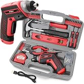 Hi-Spec 3.6V USB Electric Screwdriver for Home Repairs and Assembly, Red | 35pc, fast assembly help, common screw bit selection, LED visibility, compact grip, quick household fixes, organized storage