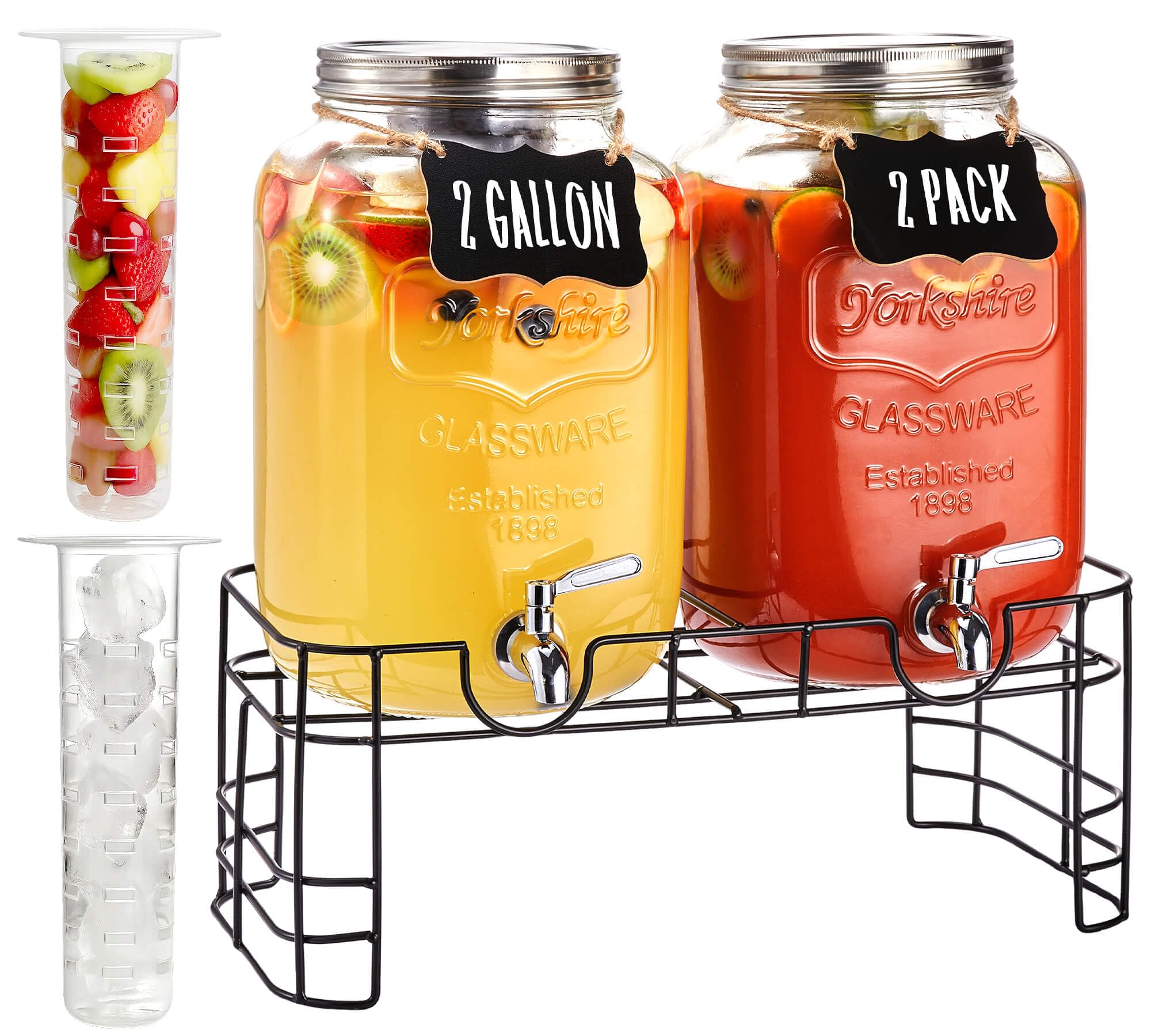 Photo 1 of 2 Gallon Glass Drink Dispenser for Parties, 2 Pack Beverage Dispenser with Stand, Lemonade Dispenser with 18/8 Stainless Steel Spigot, Leakproof for Sun Tea, Juice, Picnic, BBQ & Bars