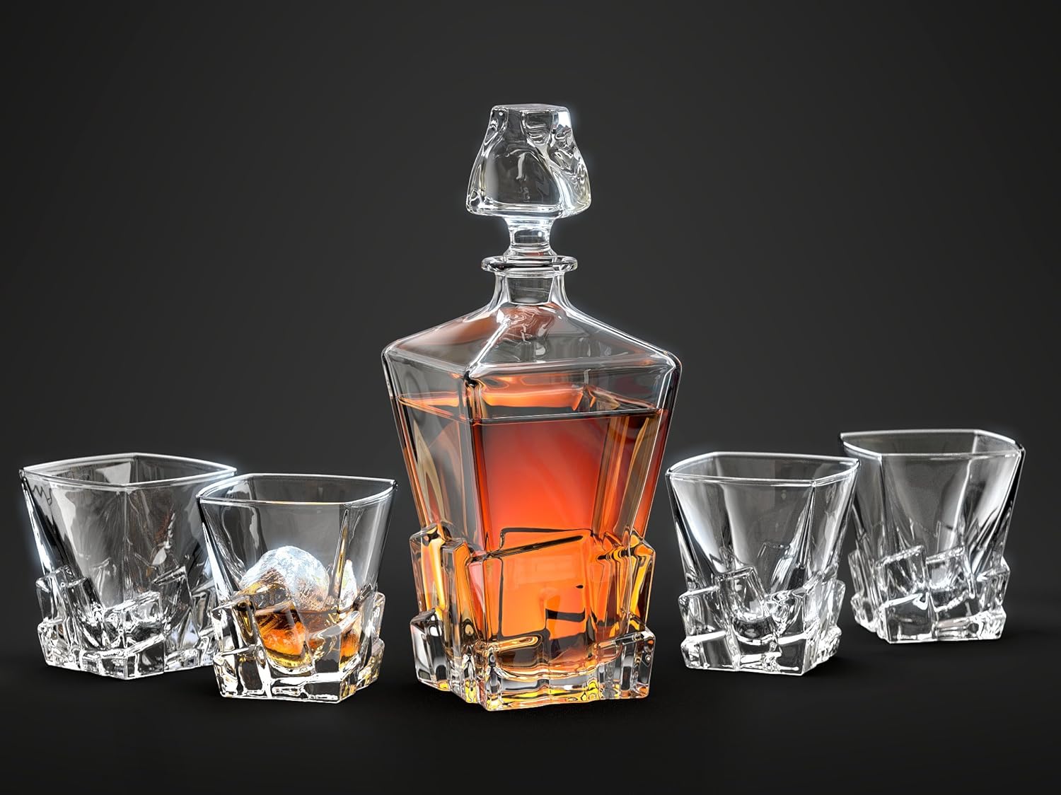 Iceberg Whiskey Decanter and Whiskey Glasses Set by Ashcroft Fine