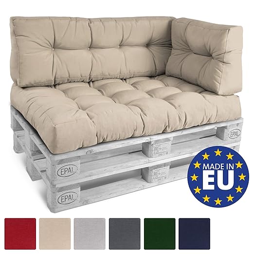 Beautissu Palettenkissen ECO Style Rückenkissen 120x40x10-20 cm Palettenauflage Palettenpolster mit Oeko-TEX in Beige & div F
