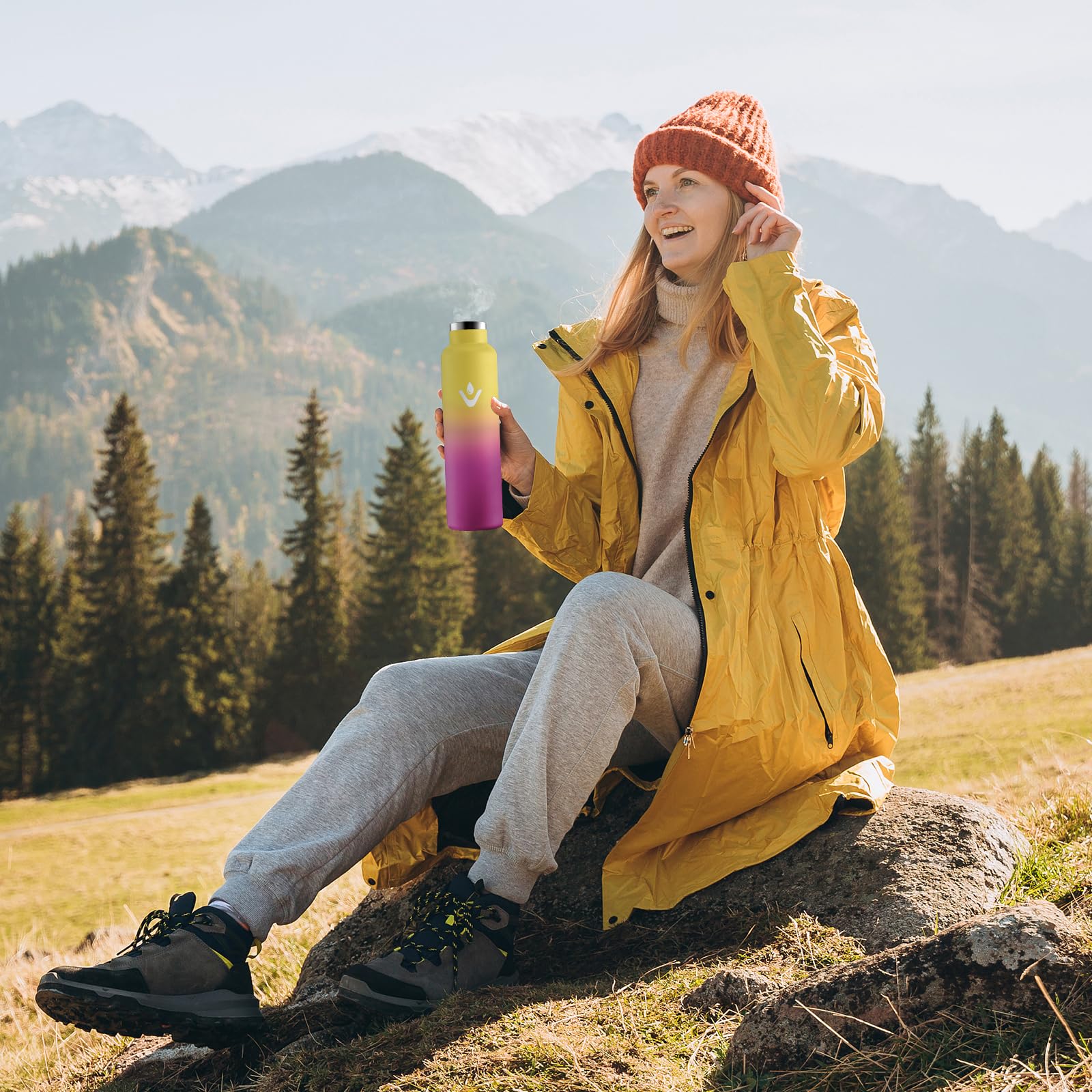 Thermosflasche 1L, Auslaufsicher Trinkflasche BPA-Frei, Isolierflasche mit Strohhalm, Einhandöffnung, Metall Wasserflasche Doppelwandig Isoliert, Wasserflasche für Fitness, Laufen, Büro, Schule 3