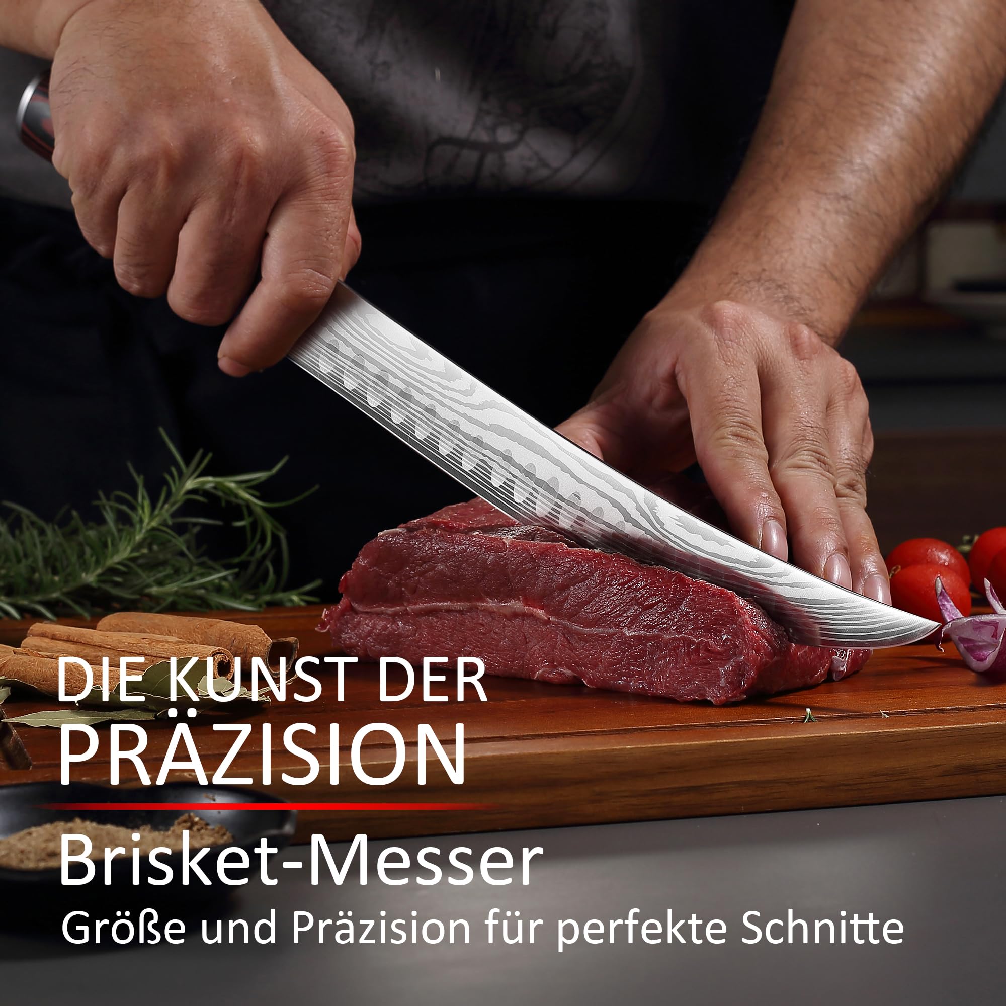 PAUDIN Fleischmesser extrem scharf 25cm Metzgermesser profi Messer Küchenmesser als Schlachtermesser Schinkenmesser Tranchiermesser aus hochwertigem Edelstahl mit ergonomischem Holzgriff 3