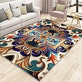 Washable Area Rug, Non-Slip Vintage Hallway Rug Runner with Upgrade Rubber Backing, Stain Resistant Faux Wool Distressed Carpet Runner for Bedroom Living Room Kitchen Laundry Entrance (70" x 55")