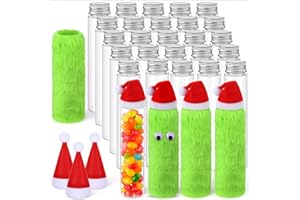 Vinsatin 30 Pcs Empty Candy Tubes Plastic Tubes with Caps Christmas Candy Containers 110ml Xmas DIY Crafts Chocolate Cookie Jar with Stickers(Lime Green)