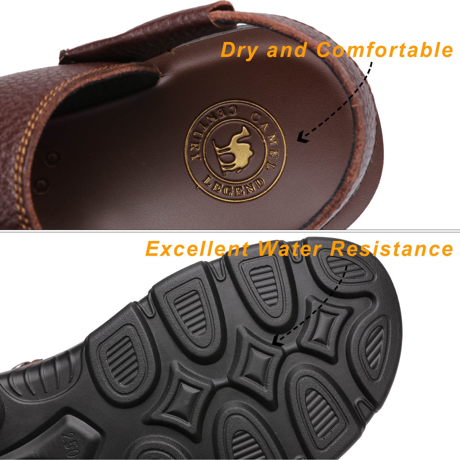 CAMEL CROWN Mens Leather Sandals Comfortable Walking for Beach Treads Water Summer Fashion Beach Indoor Slippers