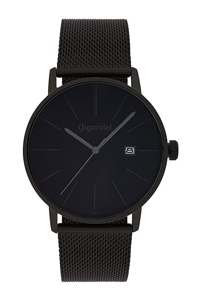 Gigandet Herren-Armbanduhr Quarz Analog Milanaise Edelstahlarmband schwarz Minimalism G42-007