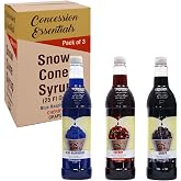 Concession Essentials Snow Cone Syrup (25 Fl Oz)- Pack of 3 - Cherry, Blue Raspberry, Grape