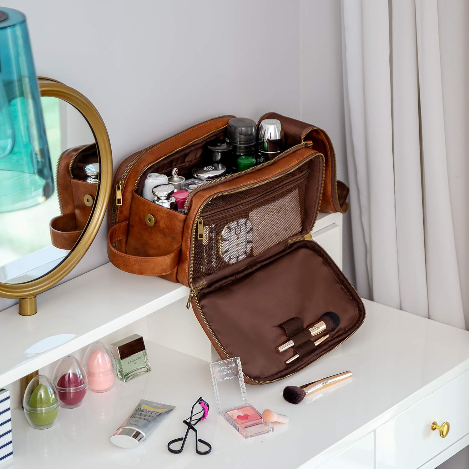 Elviros Toiletry Bag for Men, Large Travel Shaving Dopp Kit Water-resistant Bathroom Toiletries Organizer PU Leather Cosmetic Bags : Beauty
