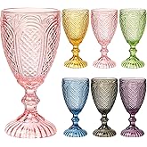 TrophyToast Colored Vintage Wine Glasses Set of 6 – 10.5 Ounces Colored Glass Water Goblets, drinking glasses for Mothers Day, Wedding, Holiday, or Fancy Glassware for everyday