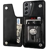 ONETOP for Samsung Galaxy S21 Wallet Case with Card Holder,Black | Kickstand,ID/Cash Holder,Case Wallet with Card Slots,Double Magnetic Clasp,Durable PU Leather Shockproof Cover for Women Men