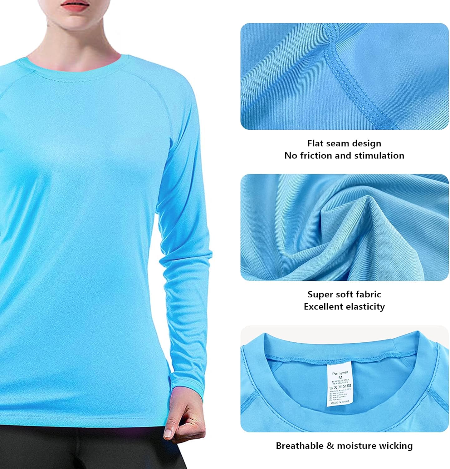 Women's UPF50+ Long Sleeve UV Sun Protection Shirts Quick Dry Rash Guard Swim Outdoor T-Shirt for Fishing Running Workout: Clothing