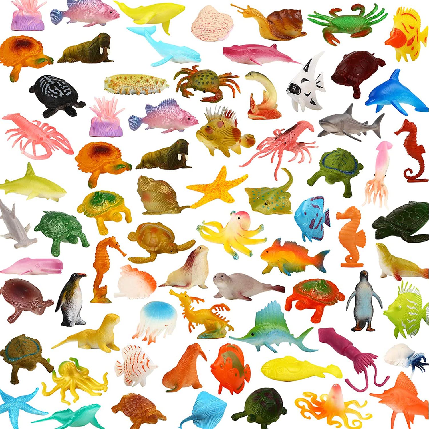 YeoNational&Toys 78 Piece Mini Ocean Sea Animals, Sea Life Creatures Toys Set, Plastic Underwater Sea Animals Learning Toys For Boys Girls Kids Toddlers Party Bag Stuffers, Gift, Prize, Piñata