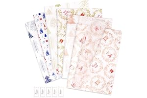 Larcenciel 60 Pcs Christmas Tissue Paper Bulk 27.6x19.7in w/Stickers, Metallic Glitter Gift Tissue Paper for Gift Bags - Gnome Bell Tree Wreath Patterns, Colorful Xmas Gifts Wrapping for Holiday Party