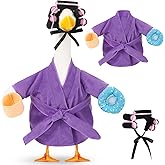 Shyyween Lady Porch Goose Outfit for 17'' Cement Plastic Lawn Goose Statue Clothes Purple Bathrobe Coffee Cup Curlers for Outdoor Garden Yard Patio Decoration