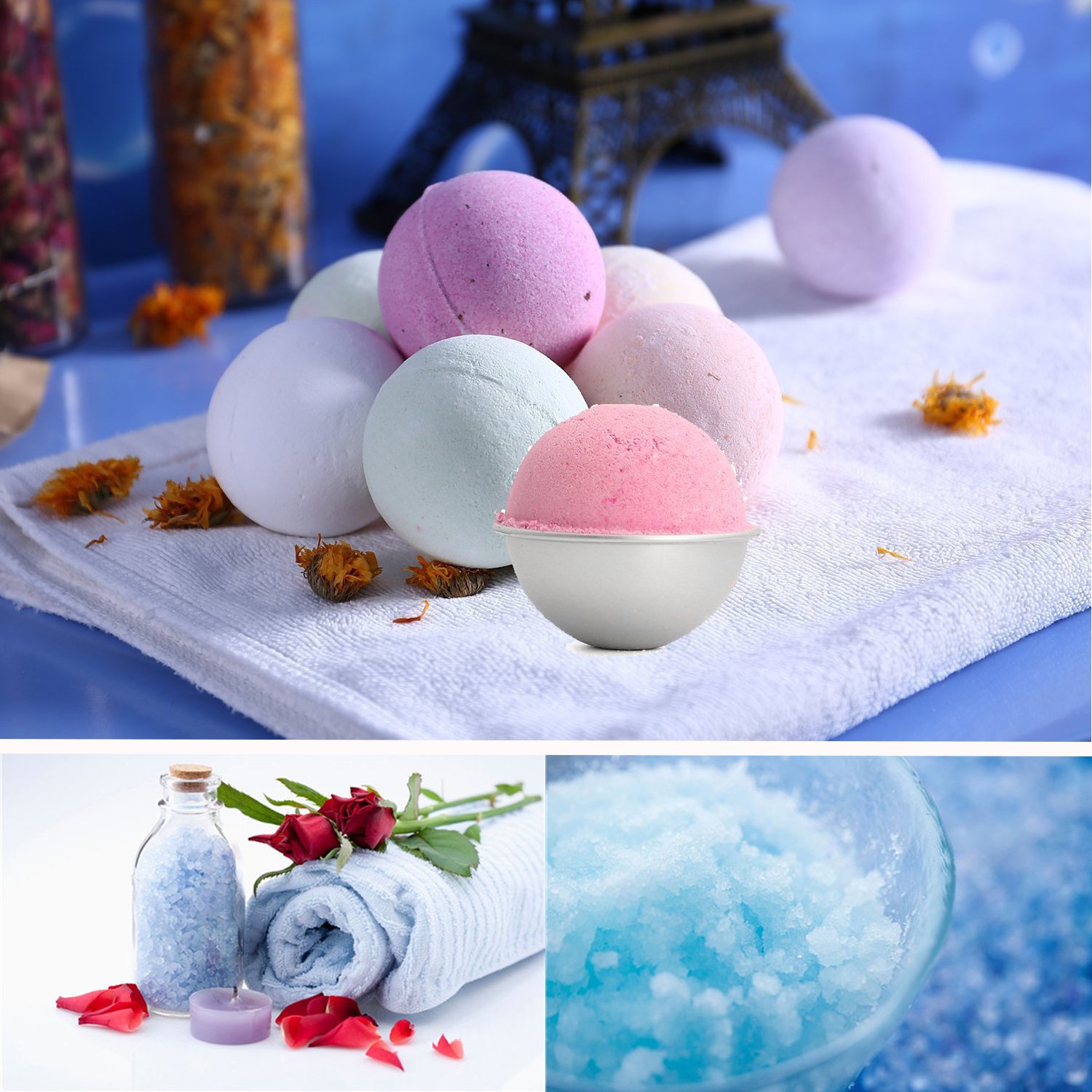 LAWOHO Metal Bath Bomb Mold DIY Handmade Soap Maker Kit Supplies 5 Set 10 Pieces with 100 Pieces Shrink Wrap Bags and 1 Pieces Mini Heat Sealer for Crafting your Own Fizzles