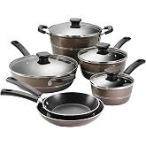 Tramontina Sicilia 10-Pc Non Stick Pots and Pans Set with Glass Lids | Aluminum Nonstick Cookware Kitchen Set (Hazelnut)