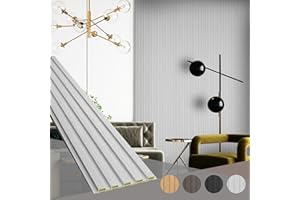 OUZUGIE WPC Acoustic Slat Wall Paneling, 8-Pack 114 x 6 Inches 3D Wall Panels for Interior Wall Decor,Living Room,TV Background,Study Room,Office Spaces,Bedroom,Low Grille (Grey)