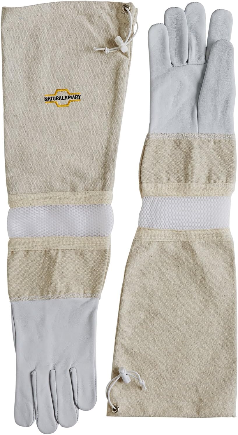 Natural Apiary Adjustable-Vented Sleeves Sting Proof Cuffs-Beekeeping Gloves, X Small, Goatskin/White