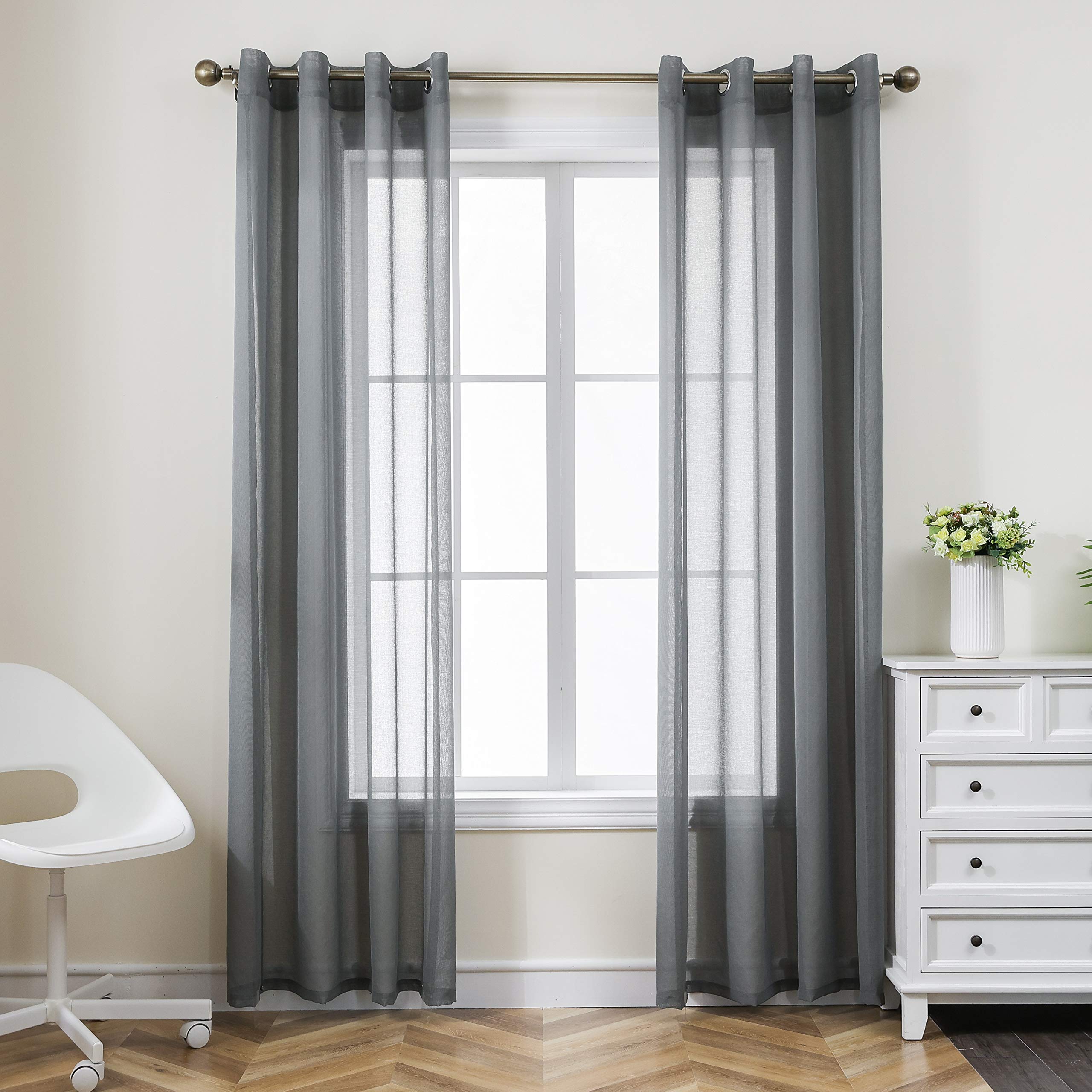 CUCRAF Net Curtains for Windows - Eyelet Voile Sheer Grey Curtains for Living Room & Bedroom, 84 Drop Pair, Wrinkle Resistant, Easy to Clean, Machine Washable