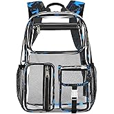 Cusangel Clear School Backpack,Heavy Duty Clear Backpack,16.5 x12 x5inch TPU Large Capacity See Through bookbag for Sport Events,Travel (Blue)