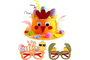 Yushanju Easter Crafts Kits Eyeglasses DIY Hat Kit Easter Chick Bunny Egg for Hats Party Supplies Game Decorations Cartoon Cap Gifts Photo Props (Orange)