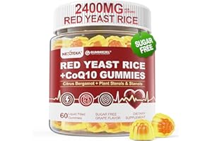NEXTDIA Red Yeast Rice Gummies 2400MG with CoQ10, Suagr Free Balanced Chṏlesterṏl Supplements Plus Citrus Bergamot, Plant Sterols & Stanols Supports Vḁsculḁr Health, Energy, Immunity for Age 50+,Vegan,60 Cts