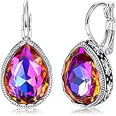 Milacolato Austria Crystal Earrings 18K White Gold Plated Hypoallergenic Leverback Drop Dangle Earrings Vintage Boho Earrings for Women
