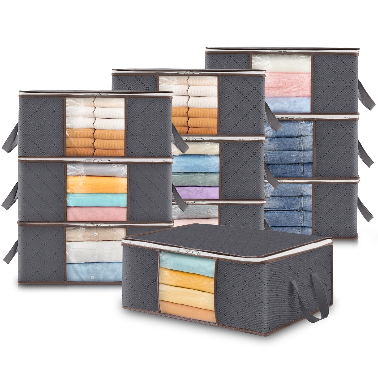 Lifewit 35L Clothes Storage Bags with Clear Window, Foldable Underbed Clothes Covers, Organisers for Clothing, Bedding, Sweaters Protection, 10 Pack, Grey