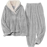 SeeLuNa Womens Fluffy Pajamas Set Fleece Pullover Pants Oversized Plush Sleepwear Cozy Fuzzy Loungewear Loose Warm Pjs Sets
