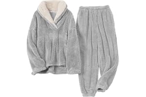 SeeLuNa Womens Fluffy Pajamas Set Fleece Pullover Pants Oversized Plush Sleepwear Cozy Fuzzy Loungewear Loose Warm Pjs Sets