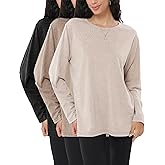 Womens Oversized Long Sleeve T Shirts Crewneck Acid Washed Trendy Outfits Lightweight Soft Basic Workout Y2K Tops