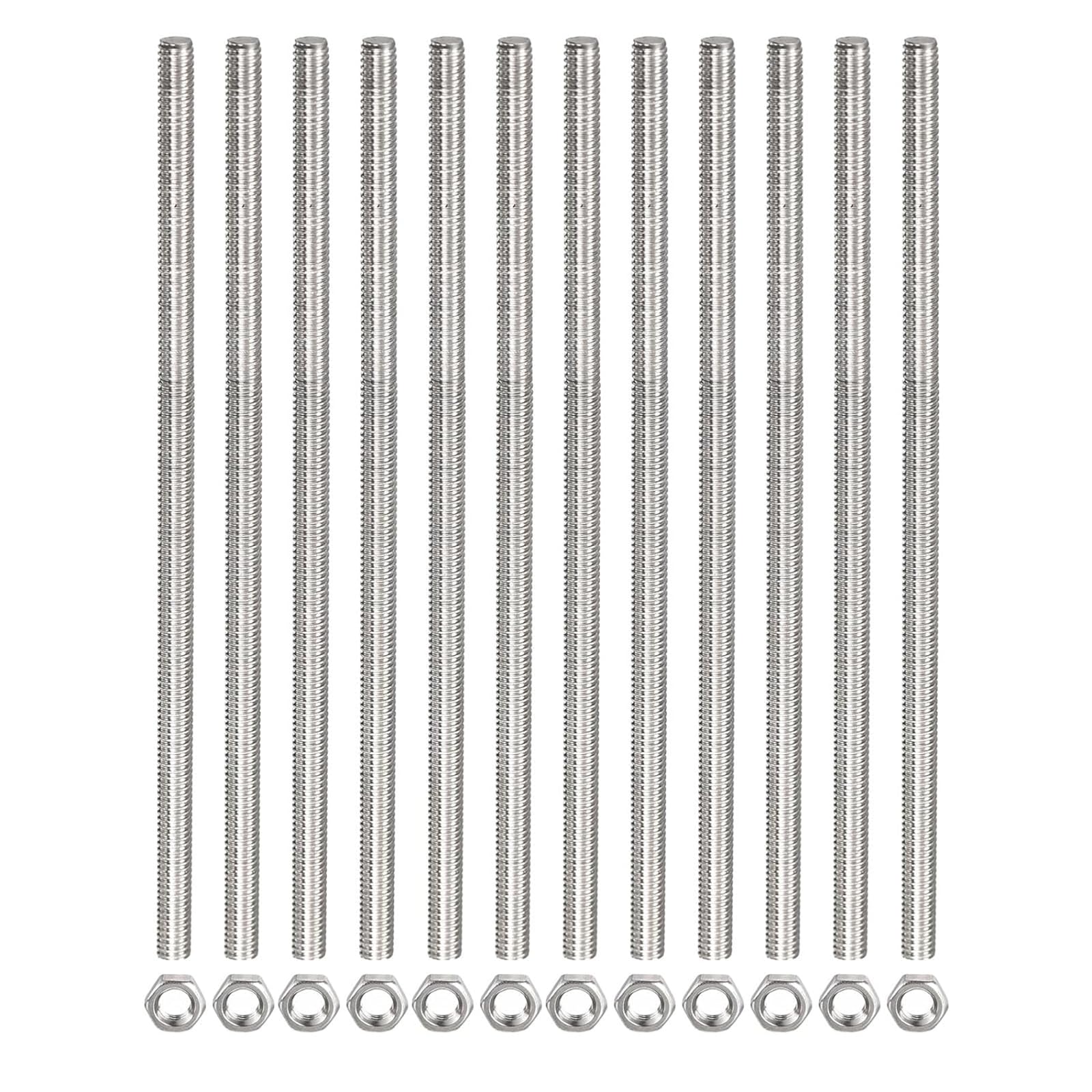 TOP-VIGOR 12Pcs M4 x 250mm Fully Threaded Rod, 304 Stainless Steel Right Hand Threads Rods, Fully Studding Rod Bar with 12Pcs Hex Nuts for Anchor Bolts, Clamps, Hangers and U-Bolts