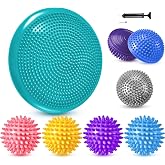 Meooeck 9 Pcs Balance Pod Kit, 1 Pad, 3 Pods, 4 Balls, 1 Pum | Textured Wobble Cushion, Inflatable Balance Pods, Spiky Massage Balls for Balance Training, Core Exercises and Home Workouts