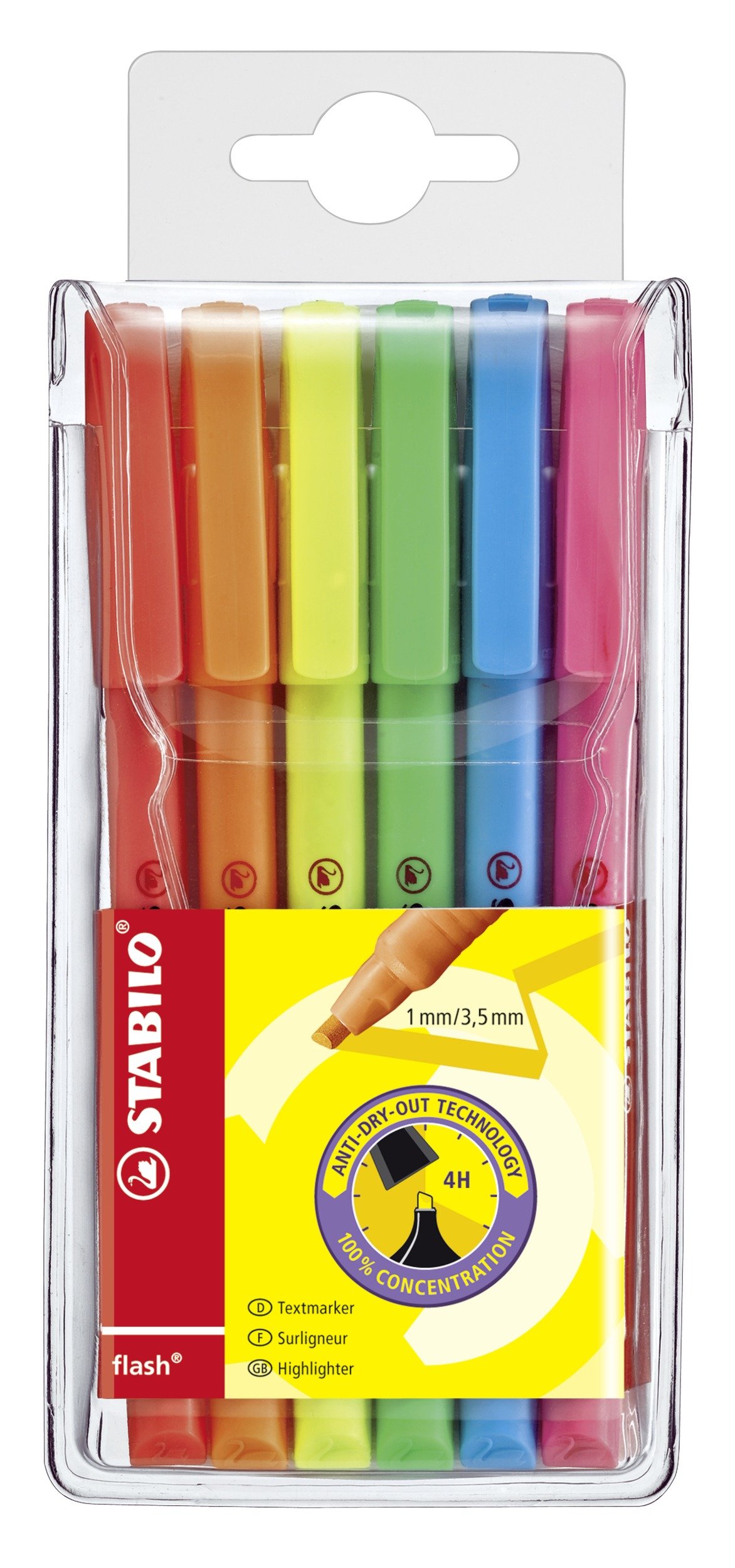 STABILO flash - Highlighter - Pack of 6 - Assorted Colours