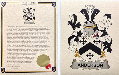 Amazon Com Anderson Coat Of Arms And Last Name History 8 5x11 Print Combo Set Handmade