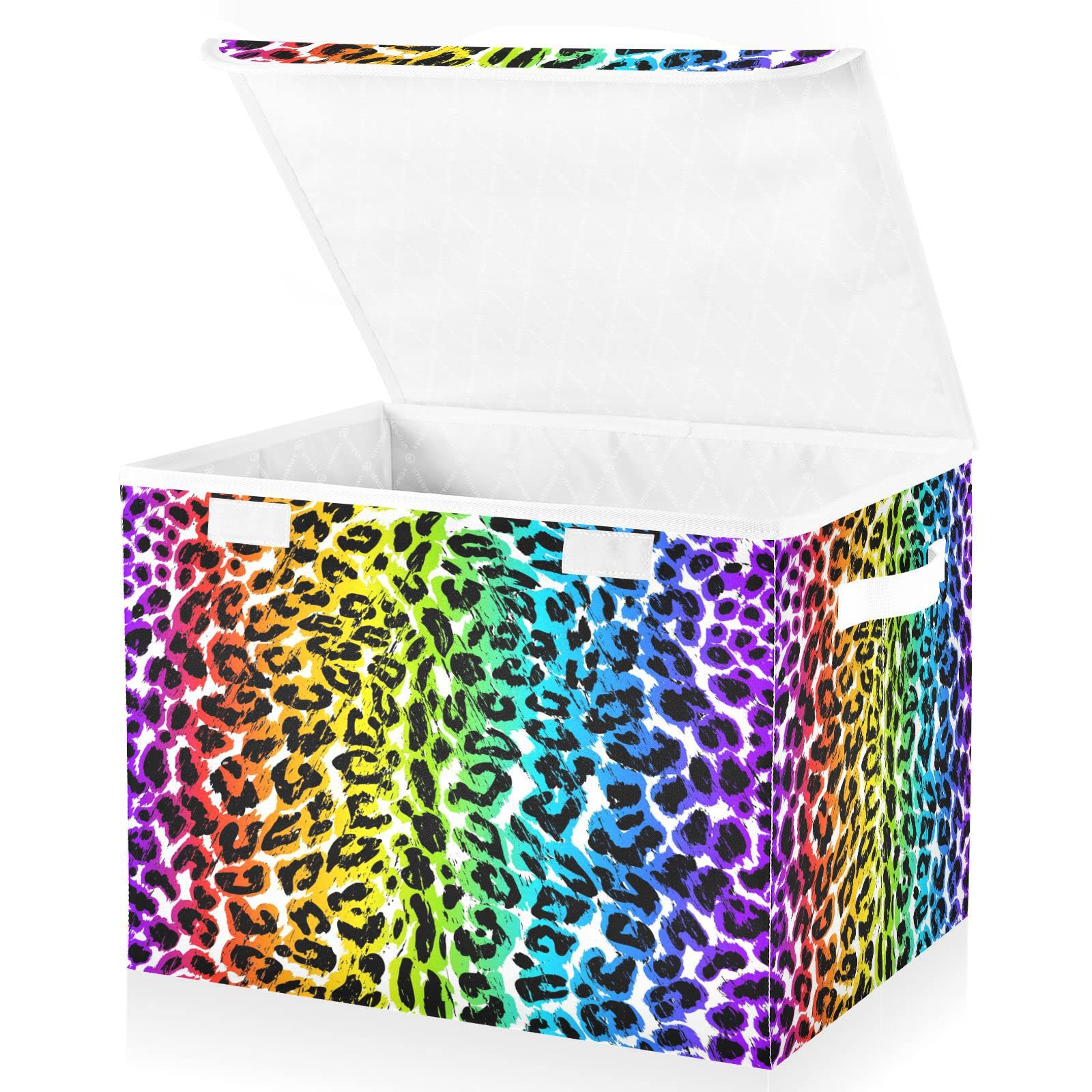 Mnsruu Storage Boxes with Lids, Rainbow Leopard Animal Print Large Storage Basket Organizer Shelves Cube Bin Toy Clothes Underbed