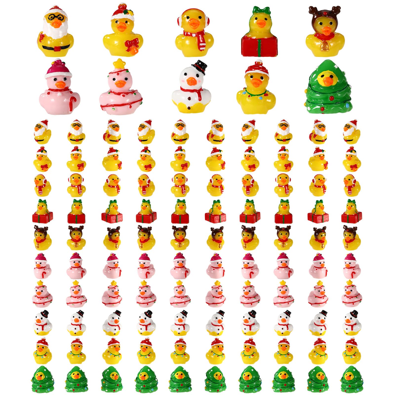 100pcs Mini Resin Christmas Ducks Bulk, Assorted Tiny Winter Ducks Figurines Little Small Miniature Duck Figures Decoration for Xmas Holiday Decorations Christmas Stocking Stuffers Party Favors Gifts