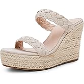 Coutgo Womens Wedge Platform Sandals Espadrilles Two Strap Woven Slip On Summer Cute Slide Sandals