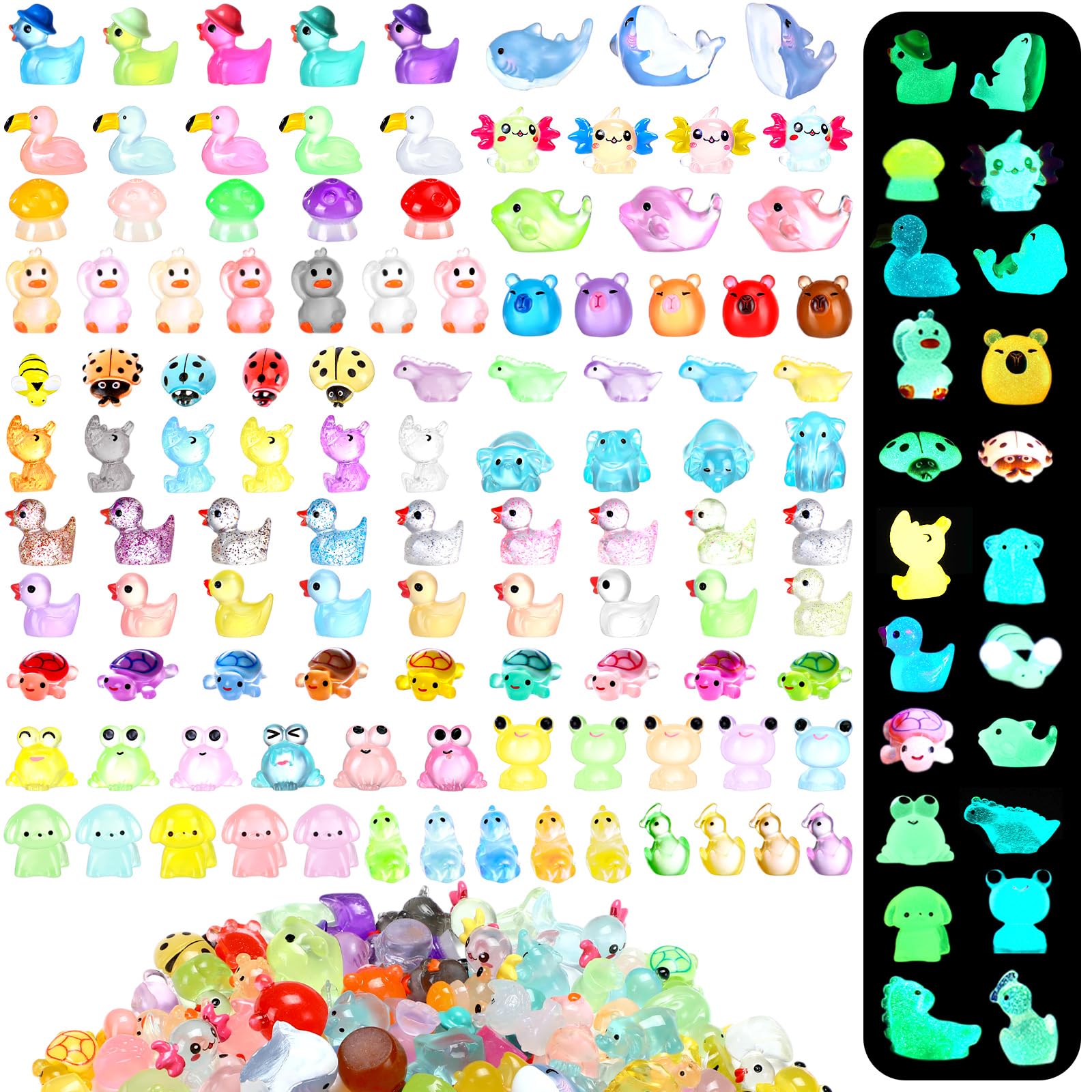 Photo 1 of Outus 154 Pcs Luminous Mini Resin Animals Glow in The Dark Ducks Tiny Resin Animal Figurines Glow in The Dark Mini Figurines for Micro Garden Landscape Cake Potted Plants Decor Supplies (Charming)