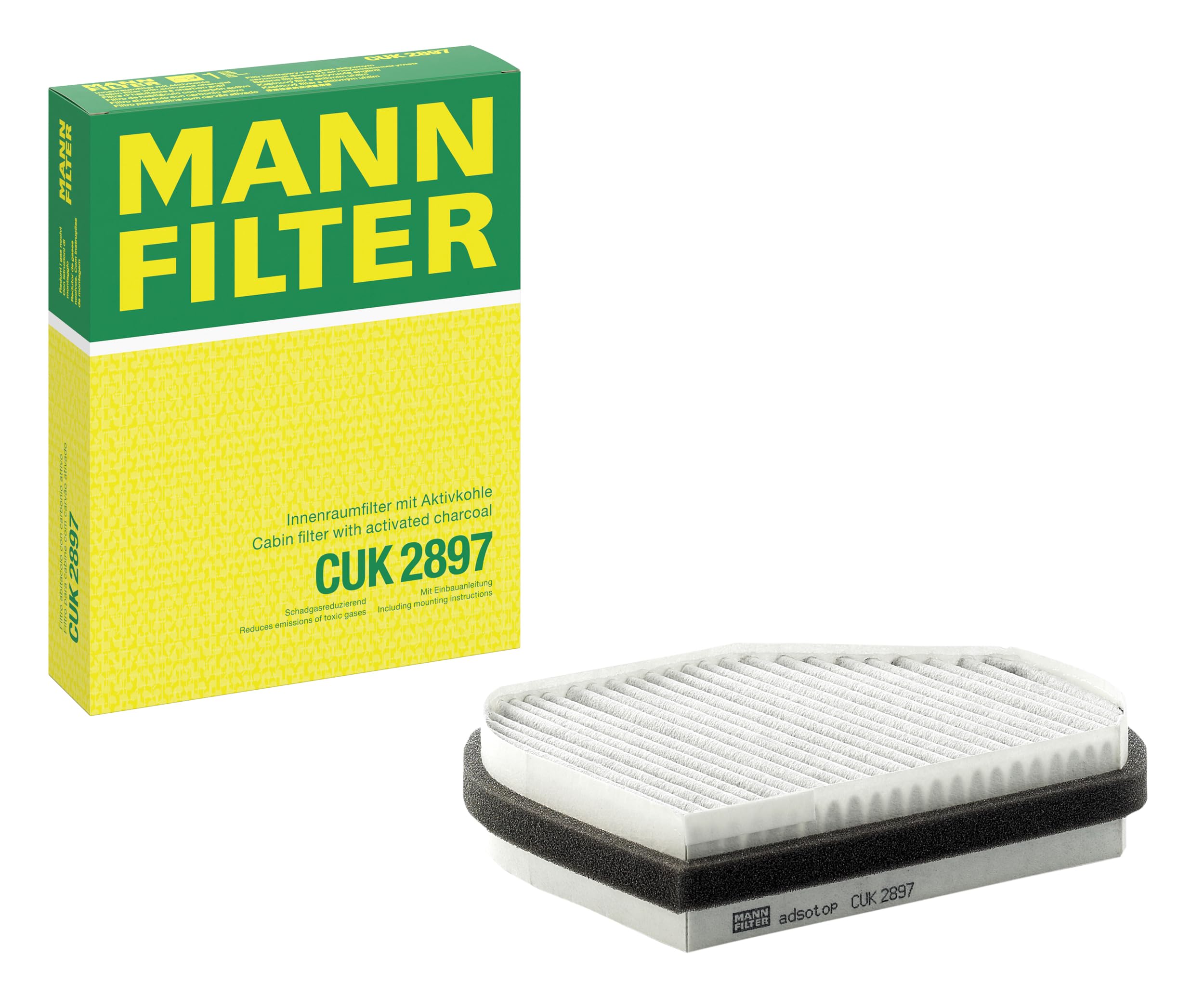 MANN-FILTER CUK 2897 Cabin Air Filter - Pollen Filter with Activated Carbon - for Cars + Transporters