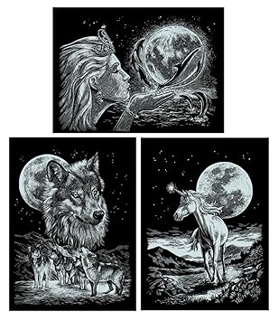 Mammut 140002 - Kratzbild-3er Set Mondschein, je ca. 20 x 25,5 cm, silber