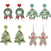 TRWWELL Christmas Earrings Bow Colorful Light Bulbs Rhinestone Earrings Gingerbread Man Xmas Tree Reindeer Christmas Holiday Jewelry Gift